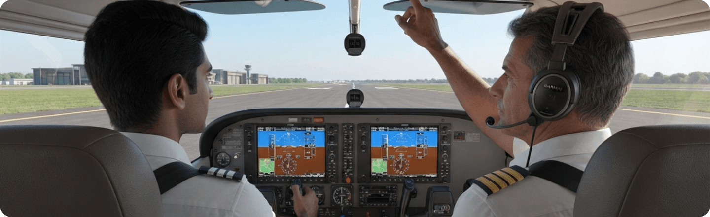 Cadets training in a glass cockpit