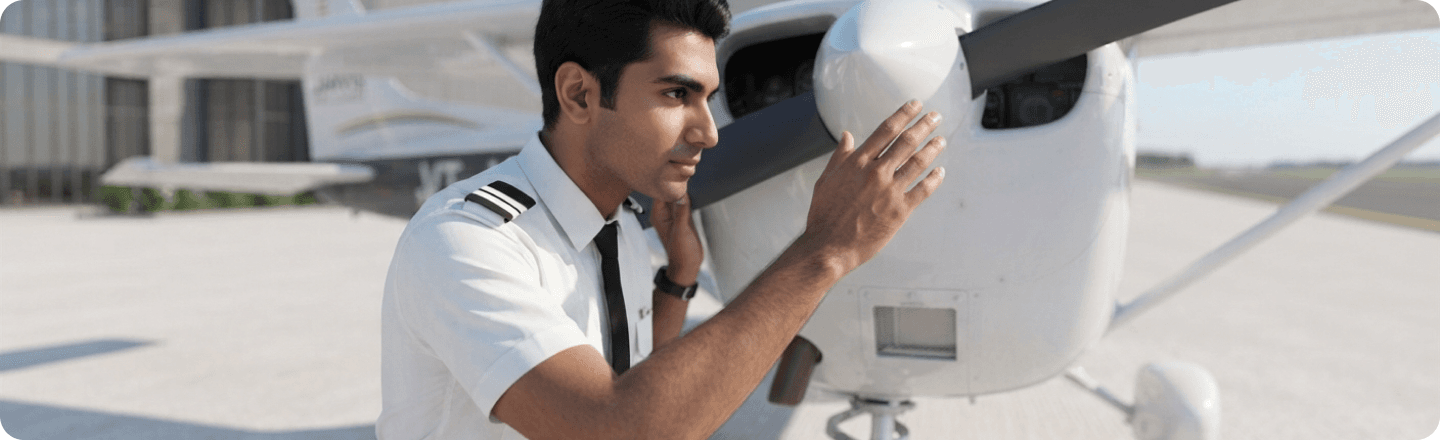 A Jarvis cadet performing a pre-flight walkaround inspection
